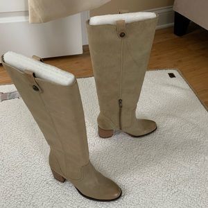 Vince Camuto cream leather 3” boots